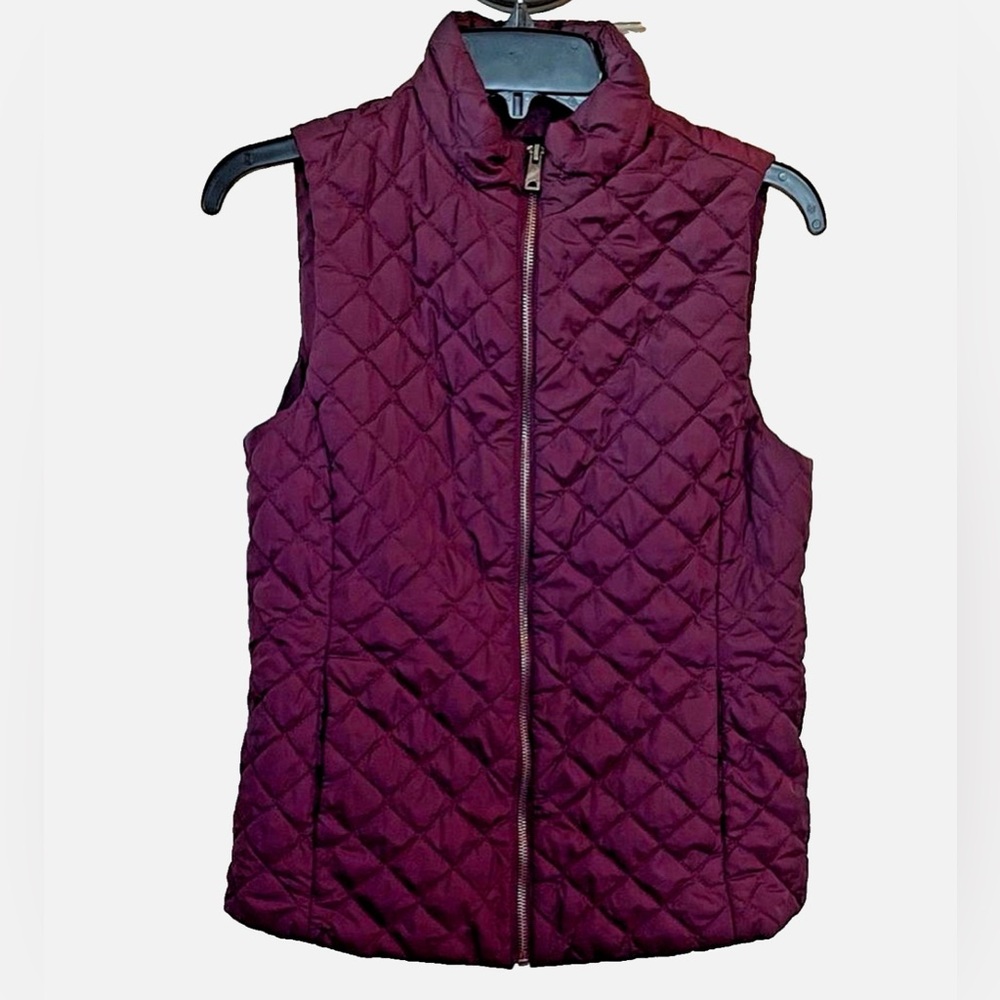 Banana Republic Quilted Puffer Vest Burgundy Wine Petite Small Zip Front SP